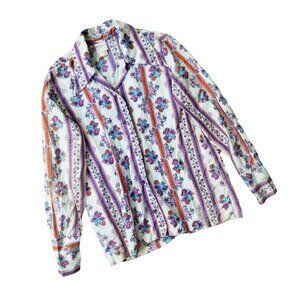 Vintage 60s 70s Butterfly Collar Shirt Women's Medium